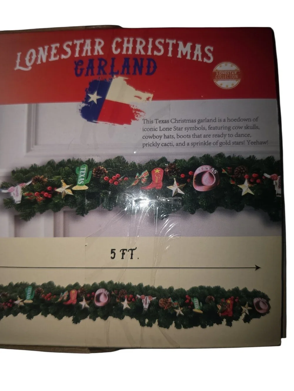 5ft Texas Themed Christmas Garland. New In Box.